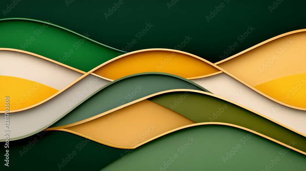 Poster abstract wavy pattern with green and yellow tones for background design