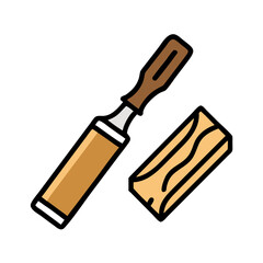 Woodcarving Chisel with Block – Artisan Craft and Handmade Woodwork vector icon Illustration