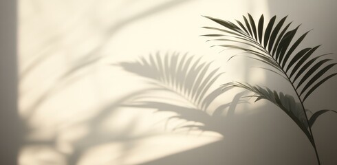 Shadow Play of Palm Leaves on a Light Beige Wall