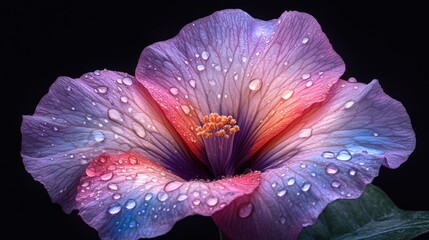 Naklejka premium Dew-kissed hibiscus, dark background, studio shot, floral design