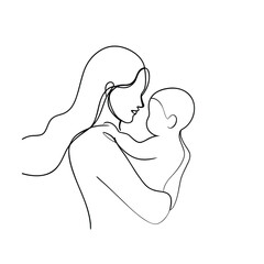 Mothers Love OneLine Drawing of Mom and Baby
