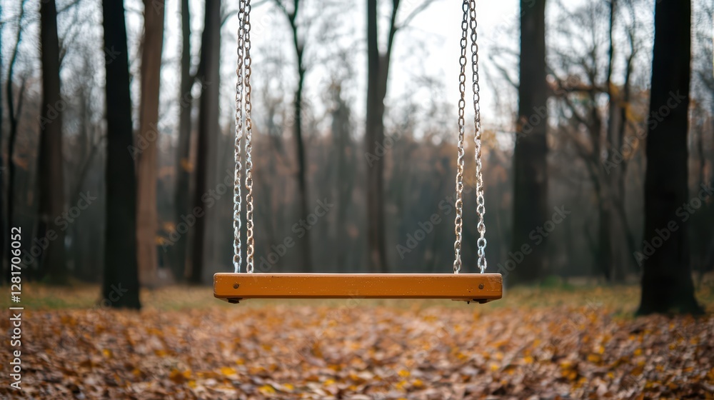 Poster empty swing set in a deserted park surrounded by autumn trees