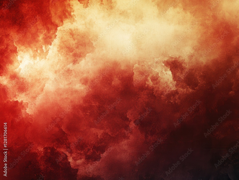 Poster dramatic red and gold abstract cloudscape with textured background and dark gradient for artistic ef