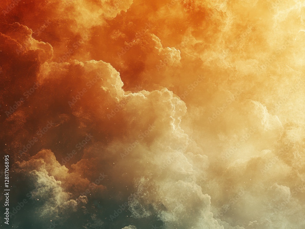 Poster ethereal cloudscape painting with warm golden hues and soft diffused light creating a dreamy celesti