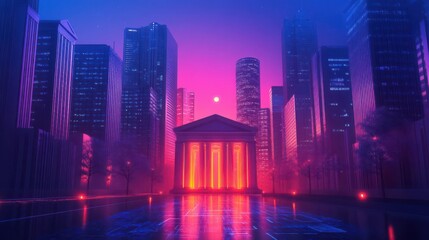 Fototapeta premium Craft a captivating urban scene merging banking and technology