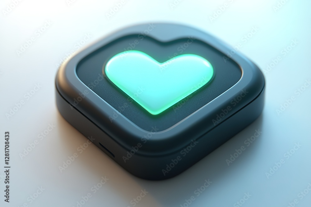 Poster a modern device featuring an illuminated heart symbol representing connection or affection in a slee