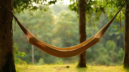 Peaceful Hammock Hanging Between Trees in Tropical Landscape