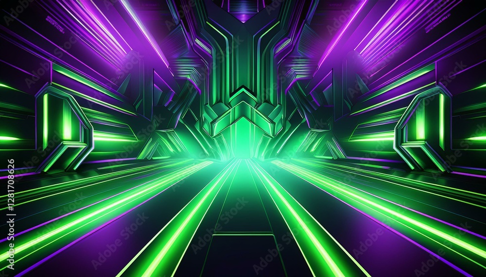 Aufkleber a neon green and purple abstract background with sharp futuristic patterns glowing highlights and hi