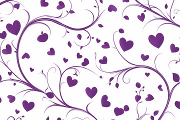 Swirling vine pattern with tiny hearts in vector style, flat design, clean lines, sharp edges, minimalist and deep purple