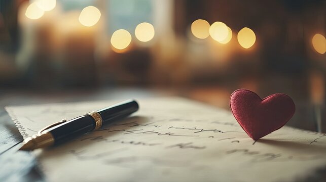 Love letter with pen on table