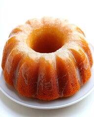 Delicious bundt cake with caramel glaze and powdered sugar on a white plate inviting dessert indulgence baking delight sweet treat
