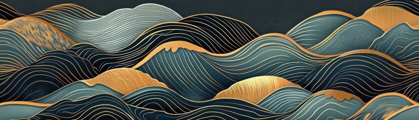 Modern abstract WabiSabi patterns featuring deconstructed Seigaiha waves with faded, uneven lines