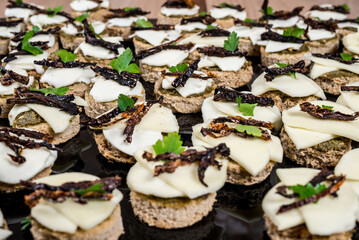 A delightful display of gourmet appetizers showcasing a tasty assortment of flavors and textures