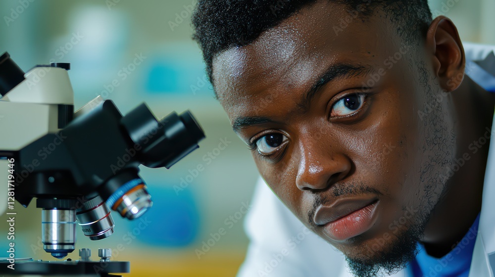 Aufkleber researcher analyzing samples under microscope in laboratory setting