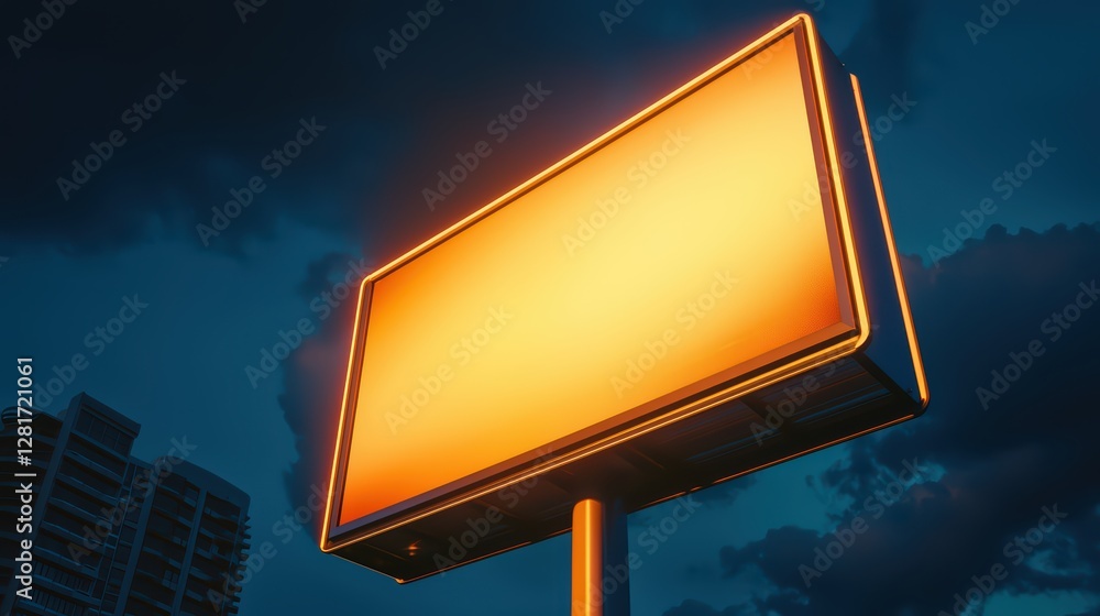 Poster rotating billboard displaying multiple advertising messages at dusk