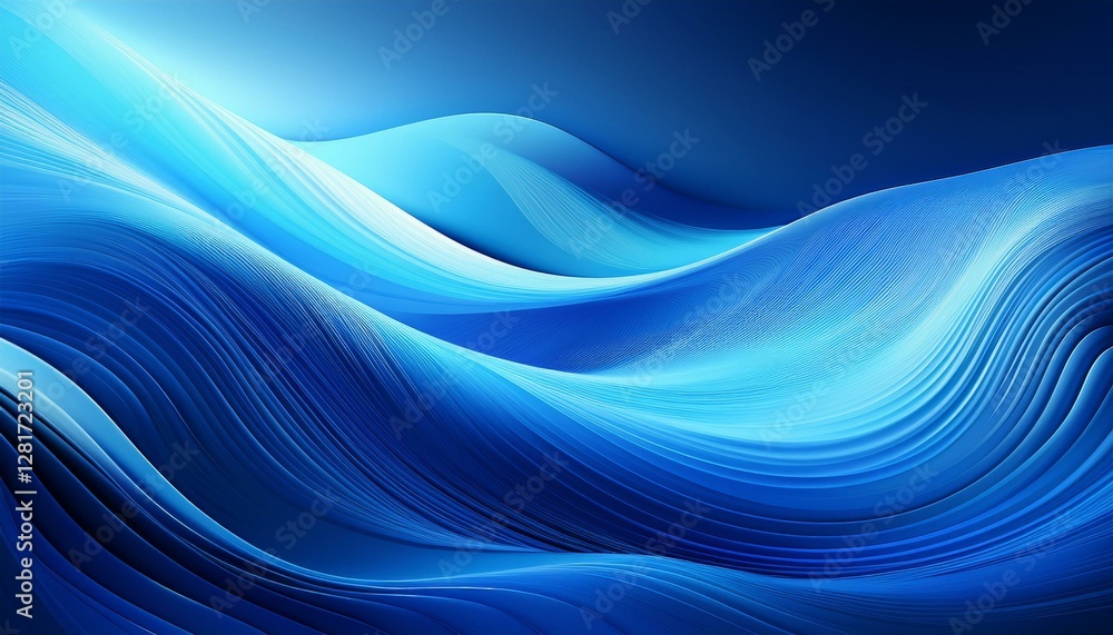 Poster vivid blue abstract background featuring fluid wave like shapes with soft glowing gradients and smoo
