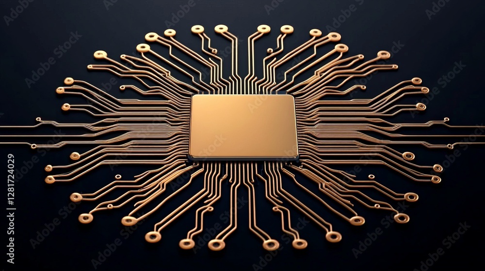 Aufkleber golden circuit board with microchip and connecting wires