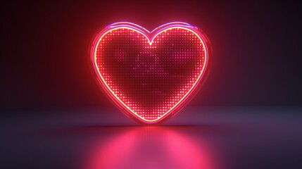 Obraz premium Bright Neon Heart Shape Illuminating in Dark Background