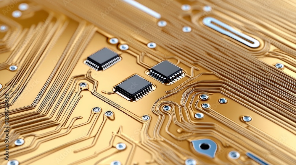 Poster close-up of circuit board with microchips and connection lines