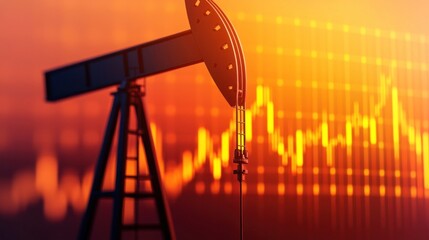 Modern Oil Pump with Graph Background Depicting Market Trends and Prices
