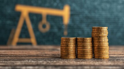 Stacked Gold Coins with Industrial Crane Background in a Financial Concept Scene