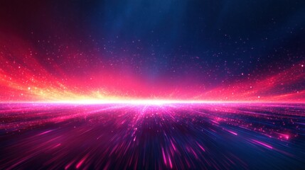 Naklejka premium Futuristic horizon, energy glow, cosmic particles, night, background, design