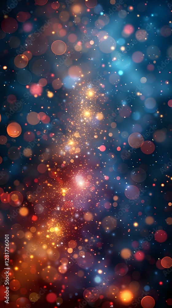 Aufkleber magical sparkles and bokeh lights creating ethereal atmosphere with glowing orange and blue particle