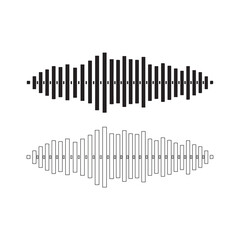 Audio waveform, sound visualization, black and white  vector art illustration design 