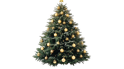 [Transparent Background PNG]Christmas Tree with Golden Ornaments on White Background