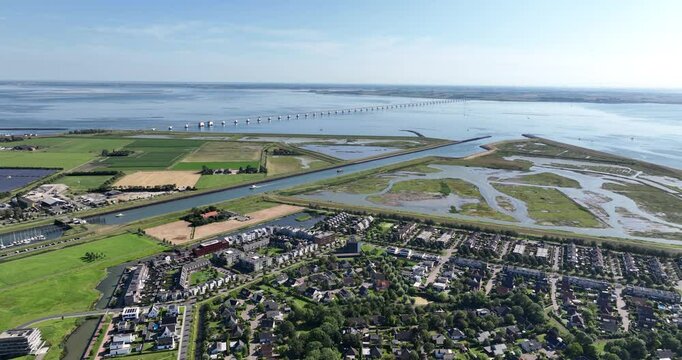 Havenkanaal and the Zeelandbrug, water way transport for leisure yachts and sailing in Zierikzee, Zeeland, The Neherlands, summer time. Tourism and recreation on water and sea.