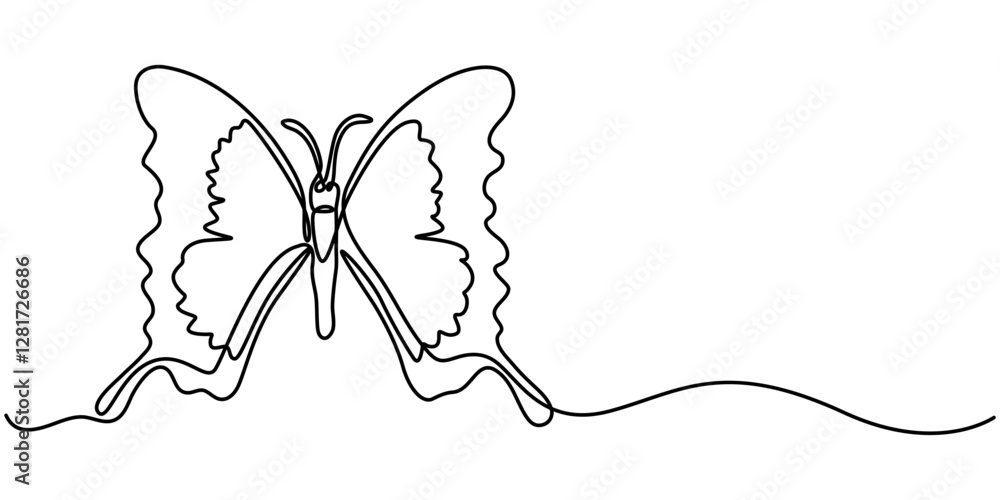 Poster butterfly icon continuous one line drawing outline vector illustration, continuous line butterfly ar