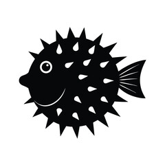 Pufferfish Silhouette Vector Art Illustration and Black Color Pufferfish Fish Design