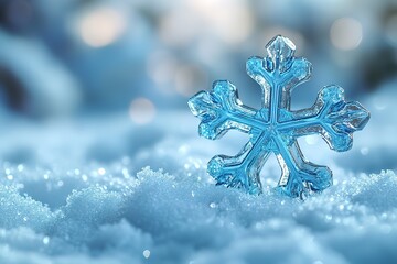 Sparkling snowflake on fresh snow A magical moment of winter beauty and seasonal charm Perfect for holiday themes and festive backgrounds