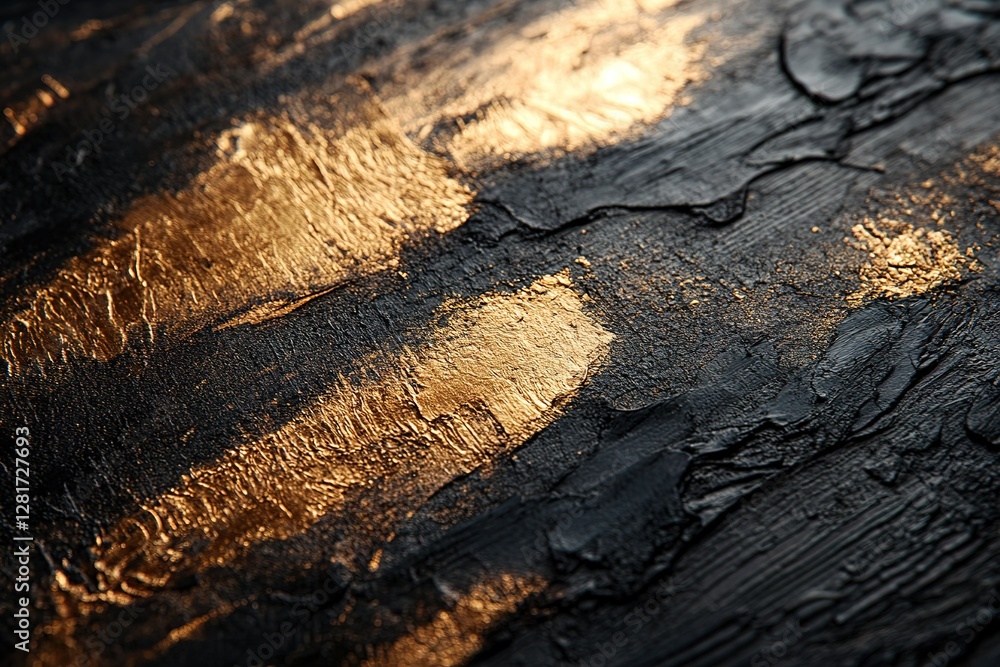 Poster abstract interplay of stark black and shimmering gold textures creating a luxurious and dynamic visu