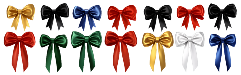[Transparent Background PNG]Collection of Colorful Satin Ribbons Bows