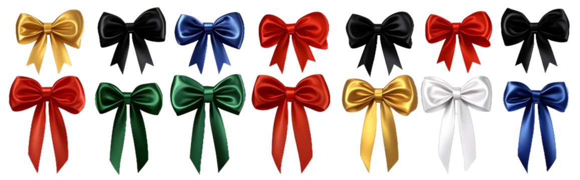 [Transparent Background PNG]Collection of Colorful Satin Ribbons Bows - Powered by Adobe