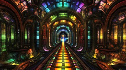 Obraz premium A Futuristic Cathedral Corridor of Light and Color