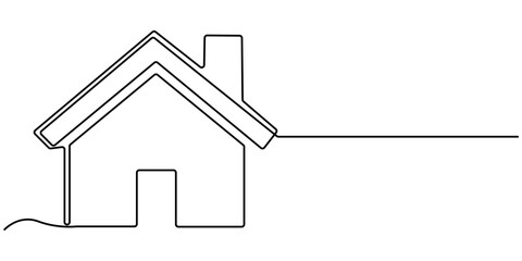Continuous thin line home vector illustration, minimalist house icon. One line art cottage building, Home Sweet Home Continuous one line drawing, Abstract house on the hill in continuous line art. 
