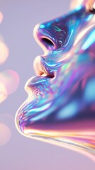 Obraz premium A close-up view of a stylized metallic face, capturing dynamic reflections of light in various colors. The setting showcases an abstract and futuristic design