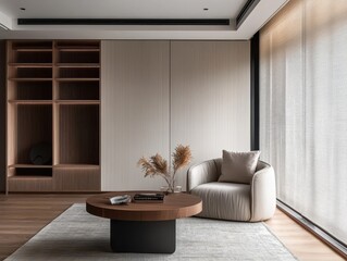 A contemporary living room with elegant minimalist design