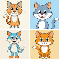 set of funny cats, set of funny cartoon cats