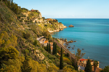 Taormina, Sicily, Italy. View of famous tourist attraction and travel destination	
