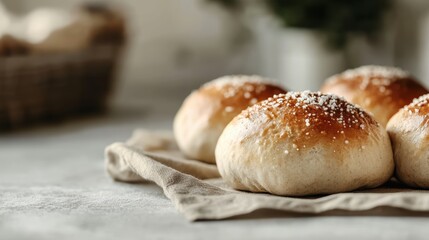 Fresh bread rolls soft sourdough artisan salted styled for restaurant