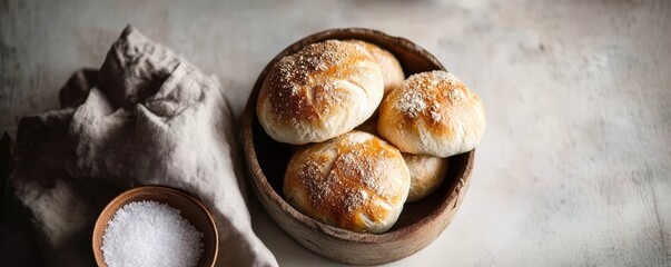 Fresh bread rolls soft sourdough artisan salted styled for restaurant