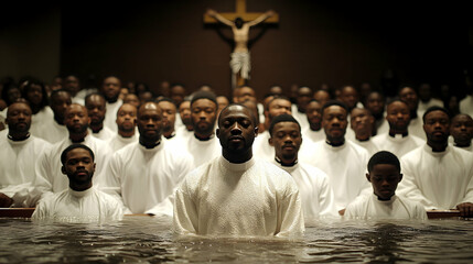 Men&#x27;s baptism ceremony in church, religious ritual