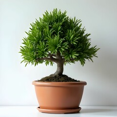 Naklejka premium Tree in ceramic pot on white background. Plants growing in pots or planters. beautiful natural home decorations. Interior design
