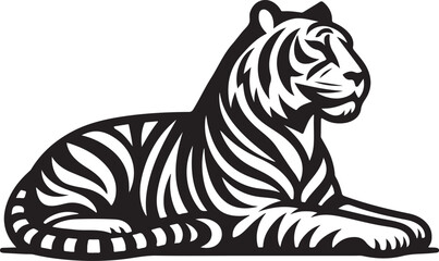 Silhouette vector EPS of a tiger in a powerful stance. Ideal for wildlife branding, sports logos, nature illustrations, conservation projects, and artistic designs.