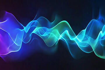 Fototapeta premium A blue and purple wave. Abstract background with glowing blue and green waves on a black backdrop, a concept of sound or music visualization.