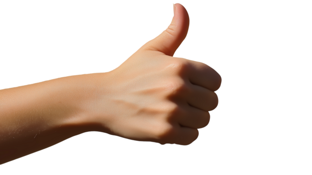 Thumbs Up Hand PNG Isolated Transparent White Background Cut Out Clipping Path Download Approval