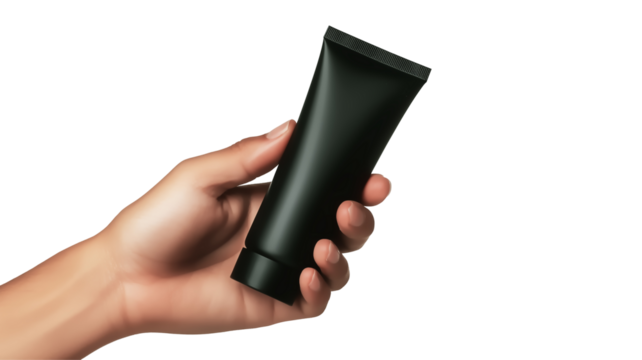 Black Tube Hand Holding PNG Isolated Transparent White Background Cut Out Clipping Path Download Product Mockup Social Media Post Label Banner Poster